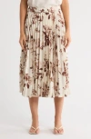T Tahari Knife Pleated Pull-on Midi Skirt In Neutral