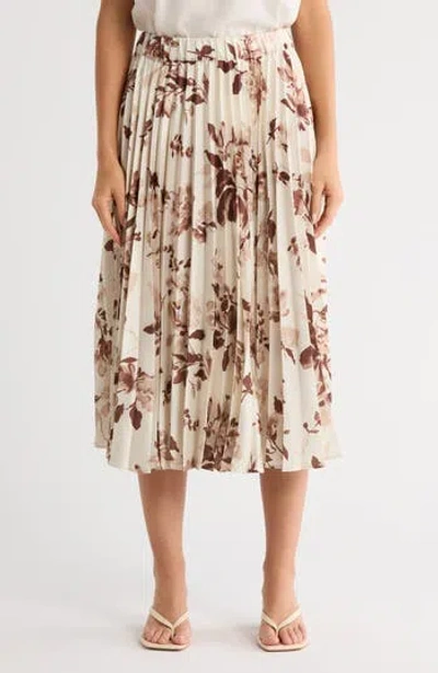 T Tahari Knife Pleated Pull-on Midi Skirt In Neutral