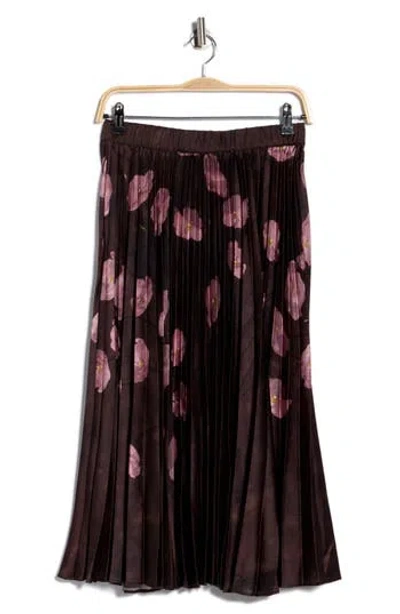 T Tahari Knife Pleated Pull-on Midi Skirt In Brown