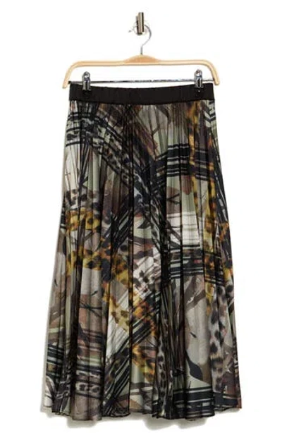 T Tahari Knife Pleated Pull-on Midi Skirt In Layered Congo Print