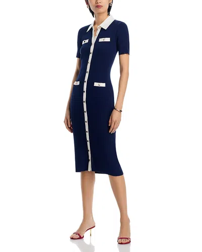 T Tahari Knit Shirt Dress In Evening Navy/white Star