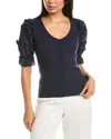 T Tahari Lace Blouson Pullover In Navy