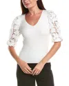 T Tahari Lace Blouson Pullover In White