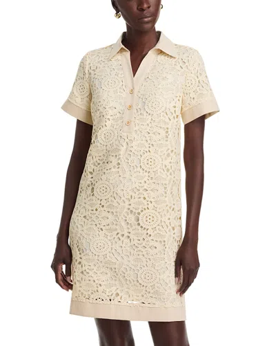 T Tahari Lace Collared A-line Mini Dress In White