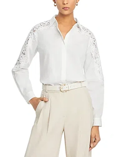 T Tahari Lace Trim Blouse In White Star
