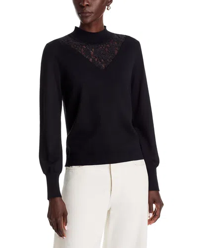 T Tahari Lace Yoke Mock Neck Sweater In Black