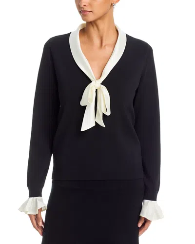 T Tahari Layered Look Tie Neck Sweater In Black