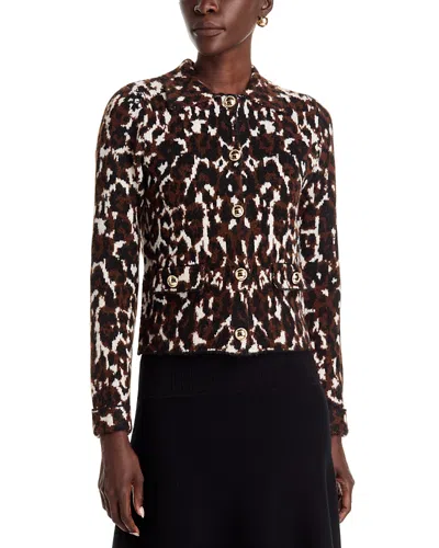 T Tahari Leopard Jacquard Sweater Jacket In Brown
