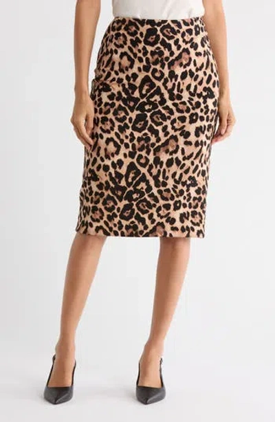 T Tahari Leopard Print Ponte Knit Pencil Skirt In Animal Print