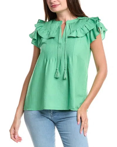 T Tahari Linen-blend Blouse In Green