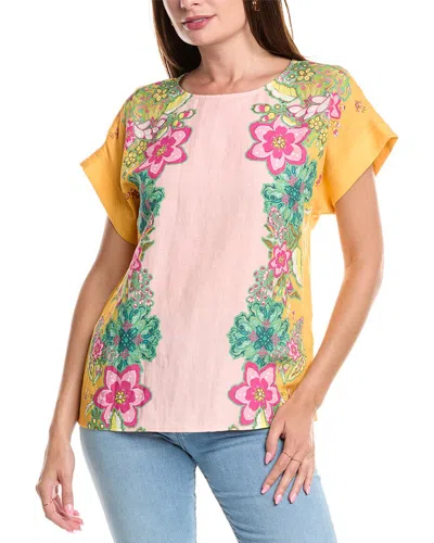 T Tahari Linen-blend Blouse In Pink