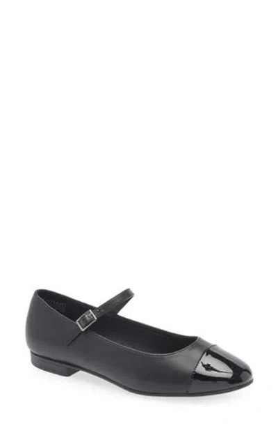 T Tahari Loft Cap Toe Mary Jane Flat In Black/black Patent