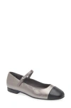 T Tahari Loft Cap Toe Mary Jane Flat In Pewter/black