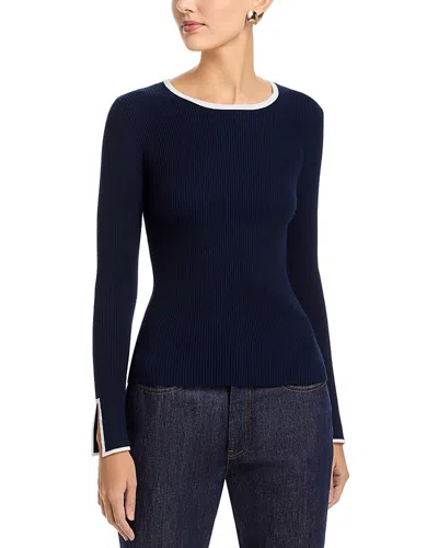 T Tahari Long Bell Sleeved Rib Contrast Tipping Crewneck Pullover Sweater In Animal Print
