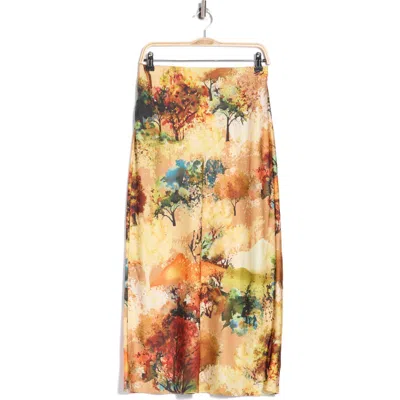 T Tahari Long Satin Skirt In Multi