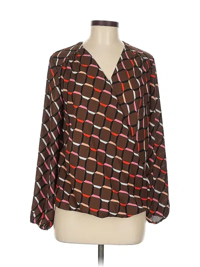 Pre-owned T Tahari Long Sleeve Blouse In Brown