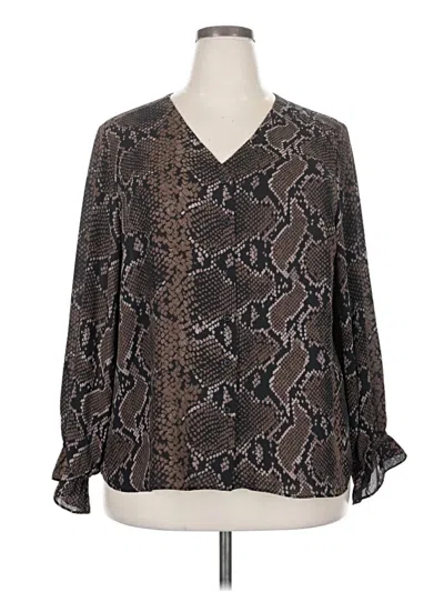 Pre-owned T Tahari Long Sleeve Blouse In Brown
