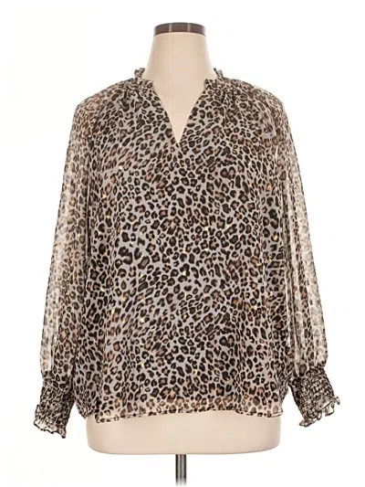 Pre-owned T Tahari Long Sleeve Blouse In Brown