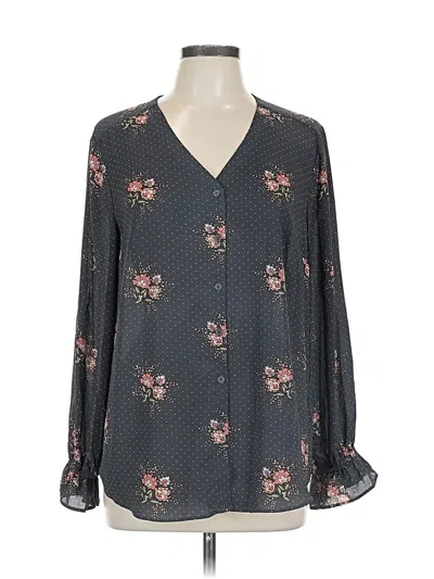 Pre-owned T Tahari Long Sleeve Blouse In Gray