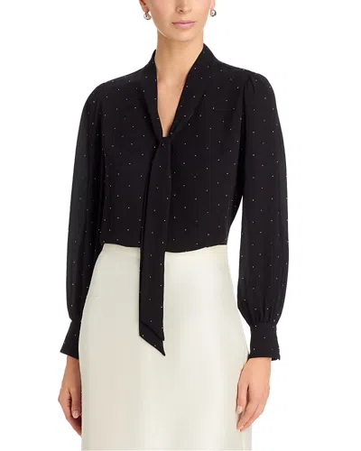 T Tahari Long Sleeve Bow Tie Neck Blouse In Black