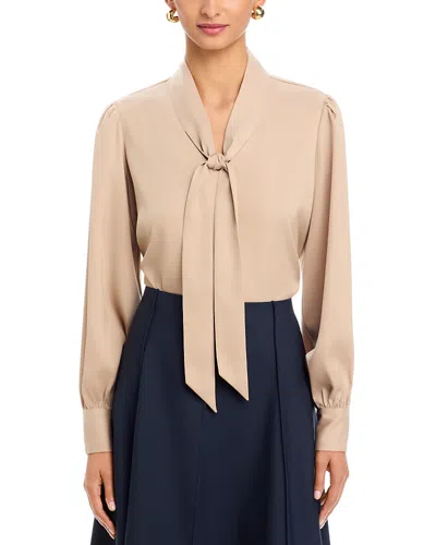 T Tahari Long Sleeve Bow Tie Neck Blouse In Burgundy