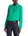T Tahari Long Sleeve Button Down Blouse In Green Wave