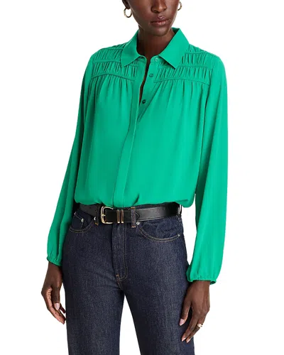 T Tahari Long Sleeve Button Down Blouse In Green Wave