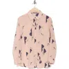 T Tahari Long Sleeve Button Front Shirt In Bird Print W/light Blush