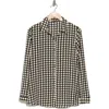 T Tahari Long Sleeve Button Front Shirt In Black/cream Geo Print