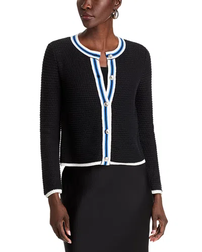 T Tahari Long Sleeve Button Up Crewneck Cardigan In Black