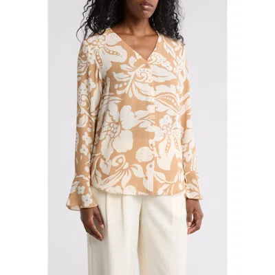 T Tahari Long Sleeve Button-up Top In Orange