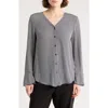 T Tahari Long Sleeve Button-up Top In Gray