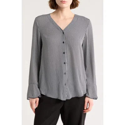 T Tahari Long Sleeve Button-up Top In Gray