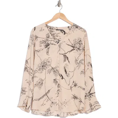 T Tahari Long Sleeve Button-up Top In Champagne Etched Floral Print