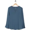 T Tahari Long Sleeve Button-up Top In Deep Slate Blue