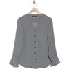 T Tahari Long Sleeve Button-up Top In Indigo/white Stripe