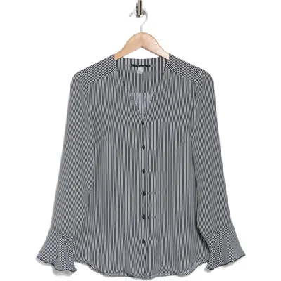 T Tahari Long Sleeve Button-up Top In Indigo/white Stripe