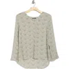 T Tahari Long Sleeve Button-up Top In Ivory Black Scalloped Dot