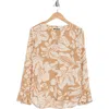 T Tahari Long Sleeve Button-up Top In Khaki/ivory Floral