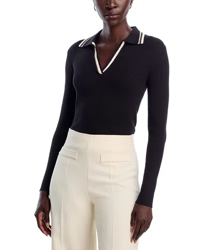 T Tahari Long Sleeve Collar Rib Pullover Sweater In Black