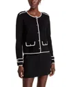 T Tahari Long Sleeve Crewneck Button Down Cardigan In Black