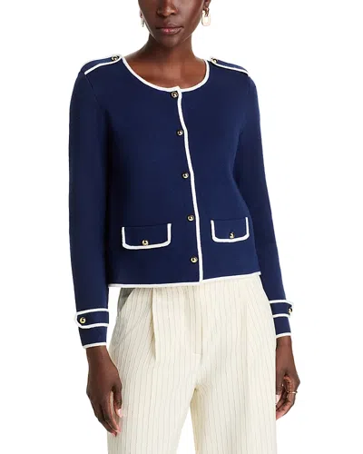 T Tahari Long Sleeve Crewneck Button Down Cardigan In Evening Nay