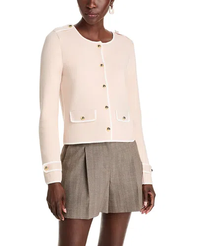 T Tahari Long Sleeve Crewneck Button Down Cardigan In Pearl Drop