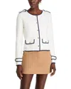 T Tahari Long Sleeve Crewneck Button Down Cardigan In White Star