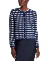 T Tahari Long Sleeve Crewneck Button Down Gingham Cardigan In Evening Navy