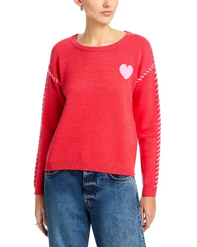 T Tahari Long Sleeve Crewneck Intarsia Sweater In Pink