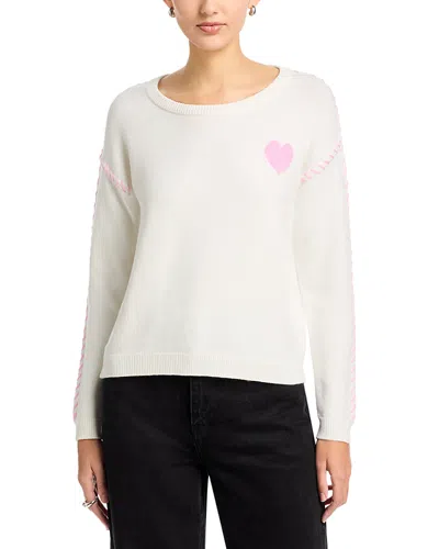T Tahari Long Sleeve Crewneck Intarsia Sweater In White