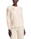 T Tahari Long Sleeve Crewneck Sweater With Floral Embroidery In White