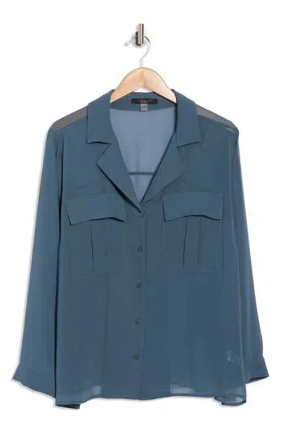T Tahari Long Sleeve Crop Utility Button-up Shirt In Blue