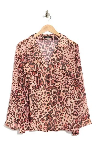 T Tahari Long Sleeve Crop Utility Button-up Shirt In Animal Print